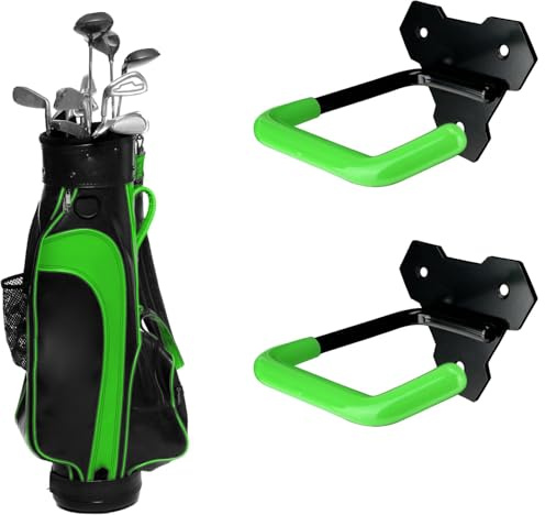 FEYRUN Wall Mounted Golf Bag Hook, 2 Bags Storage Racks Perfect for Garage Organization, Space Saving Hanging Organizer (Black)