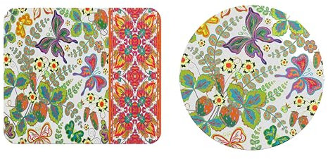 EHOMERY Mauspad Klein Mousepad Quadratisch Groß Retro-Muster Mauspad Rund Mousepad Japan Style Für Die Schreibtischdekoration - 2 Pack [20x24 cm and Dia 20 cm]