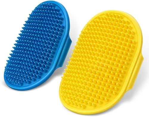 2Pcs Dog Bath Brush,Pet Bathing Brush,Dog Grooming Glove,Soothing Massage Rubber Comb for Long Short Haired Dogs and Cats,Removes Loose Fur Washing Gloves for Both Wet Dry Pets Hair