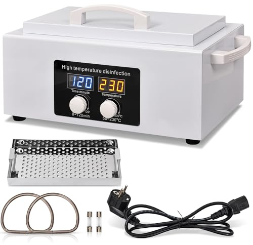 JOJOCOSMO Neue Generation Hochtemperatur-Metallwerkzeug-Sterilisator, 300 Watt Trockenhitze-Sterilisator, 230°C Nagelwerkzeug-Sterilisator mit LED-Temperaturanzeige und Timer, für Schönheitssalon