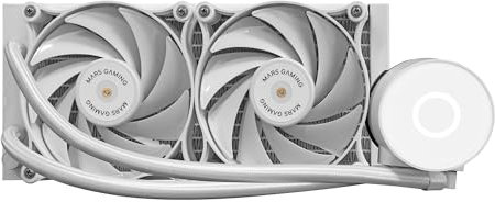 Mars Gaming MLPRO240W, Refroidissement Liquide CPU Professionnel, TDP 450W, 2x Ventilateurs FDB Ultra-silencieux, Pompe Opti-Chamber avec Anneau Lumineux Blanc, Multisocket Universel, Blanc
