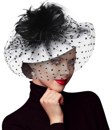 DRESHOW Fascinator Hüte für Damen Blume Mesh Feder Fascinator Hochzeit Cocktail Tea Party Hut Kopfbedeckung für Damen Mädchen