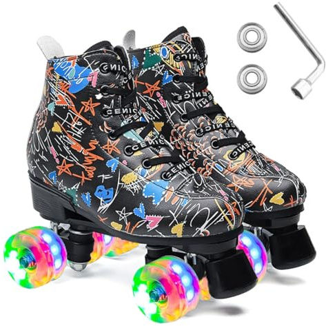 ERNAN Damen Klassische Retro Rollschuhe,Disco Roller,Classic Roller | Rollschuhe für Kinder und Erwachsene, komfortabl LED Rollerskates für Jugendliche und Mädchen