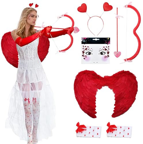DAZZTIME Amor-Kostüm,Romantische Amor Kostüm Accessoires,Karneval Kostüme Amor Set,Amor Kostüm Damen,Valentinstag Herz Stirnband Pailletten,für Karneval,Fasching,Mottoparty