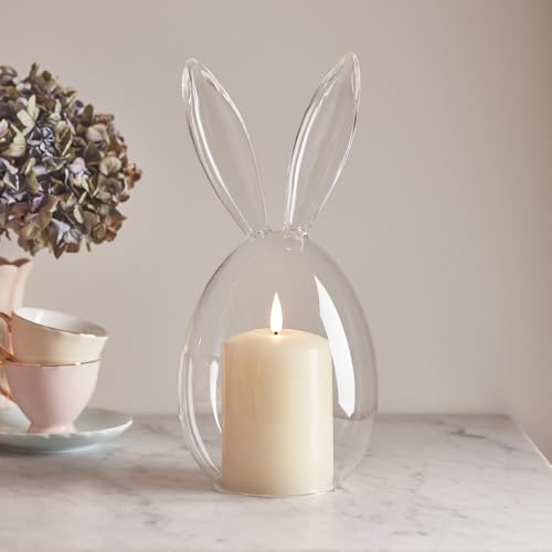 Lights4fun Campana in Vetro con Orecchie di Coniglio Altezza 29 cm con Candela LED TruGlow® Senza Fiamma a Batteria Decorazione di Pasqua per Interni