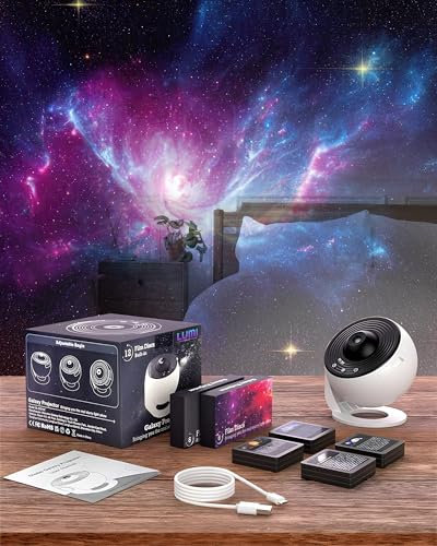 Lumi Galaxy Star Projector with 12 HD Film Discs, 360° Rotating Planetarium for Bedroom Ceiling, Night Lights for Kids, Northern Lights