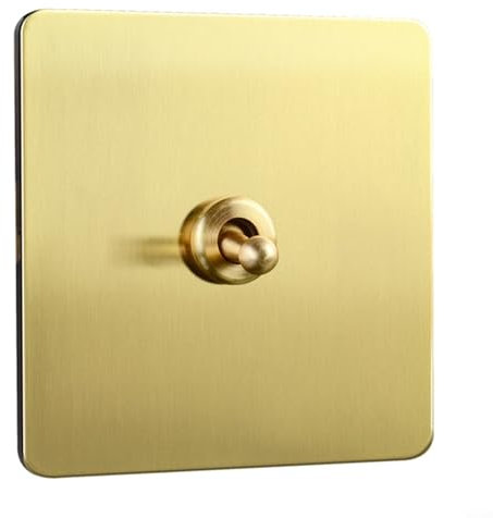 Emiif Brass Toggle Light Rocker Switch 1/2 Way Retro Lever 86 Type Plate Wall Switch Gold Handcrafted Decorative for Home Lighting Fan Control(1 Gang)