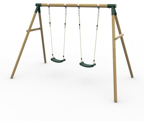 Plum Play Kids Outdoor Wooden Round Pole Swings with Ground Anchors Included - Suitable for up to 50kg per accessory - Up to 5 year Warranty (Double Green Marmoset)