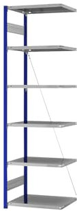 eurokraft | Steckregal | Bauart leicht | einseitig | HxBxT 2500 x 750 x 500 mm | blau/verzinkt | Anbauregal