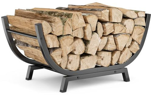 ZIPEEU Porte-Bûches Range-Bûches Métal Robust 150lbs Structure C Anti-Dérapant Ventilée Porte pour Cheminée Intérieur/Extérieur Salon Terrasse (63.5x16x30.7cm-Noir)