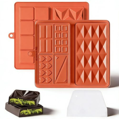 MUNTE 2 Pièces Moule Chocolat avec Scraper, Rectangulaire Moules Silicone | Brun Rougeâtre Moule Silicone Chocolat, Facile à Démouler, pour Fabrication de Chocolats, de Gelées et de Desserts