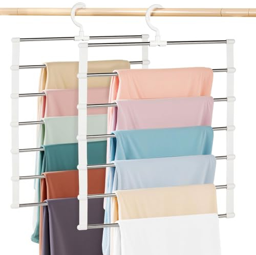 Grucce salvaspazio 2 pezzi appendiabiti in acciaio inox per pantaloni, sciarpe e asciugamani, 6 ripiani, porta pantaloni multifunzione per guardaroba, piccoli spazi e viaggi