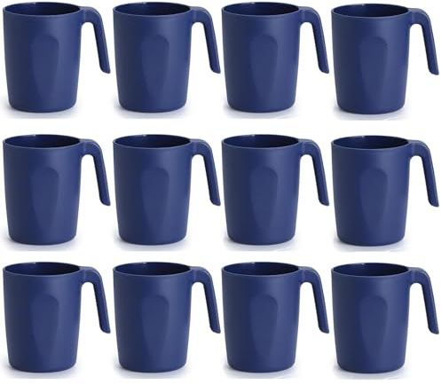 BSTMOME Plastic Coffee Mugs Set of 12, Multi-use Plastic Cups with Handles 15oz, Reusable Water Cup, Easy to Carry, Great for Home, Garden, Picnic, Camping, Outdoor (Blue)