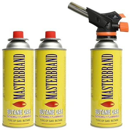 Blow Torch Butane Burner Gas Flamethrower Welding Auto Ignition Camping Gas Refill Brower Torchblower (2X Butane Refills + Blowtorch)