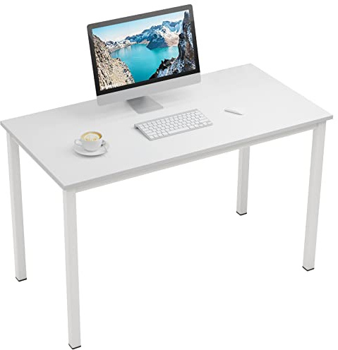 sogesfurniture Scrivania, scrivania per computer 120 x 60 cm, mobili da ufficio, tavolo da lavoro, tavolo da pranzo in legno e metallo, per ufficio, studio, facile da montare, bianco