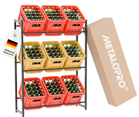 MetaloPro Lagerregal Depot G ränkekistenreg 9 Kist – Modernes Design | Hochwertiges Metall, ideal für Keller und Garage, hochwertige materialien, hohe tragfähigkeit, vielseitig einsetzbar
