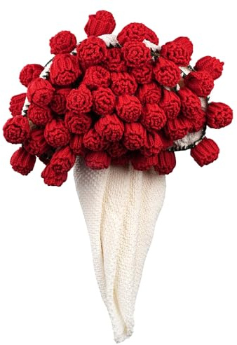 LetCartMaker Crochet Flower Bouquet Blanket, Finished Rose Bouquet Blanket Handmade Knitted Throw Floral Blankets for Birthday Mother's Day Valentine’s Day Gift, Red