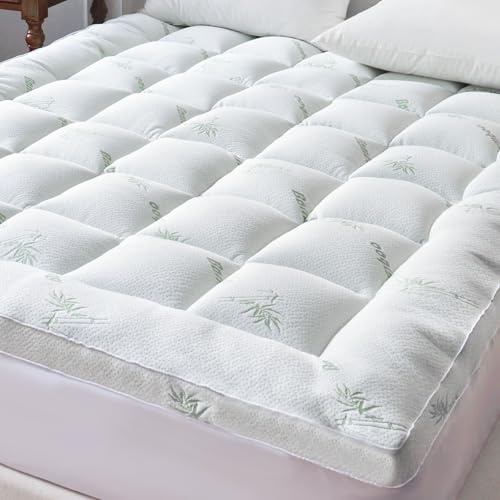 tuphen Mattress Topper Double Bed - Cooling Quilted Mattress Protector Pillow Top with 36cm Deep Pocket, Soft Breathable Bed Topper Cover, Enhances Comfort & Supports Restful Sleep (White, 150x200cm)