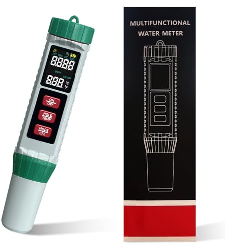 PH Messgerät Wasser, 5-in-1 PH/TDS/EC/Salzgehalt/Temperatur Hochpräziser Digital Pool Tester, Wassertester mit LCD-Display für Trinkwasser, Automatischer Temperatur Kompensations Wert Messgerät