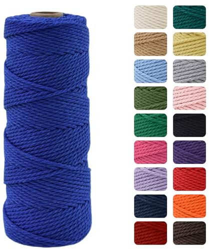 MOMAHUA 3mm Hilo de Macramé 100% Algodón,100m Azul Zafiro Cuerda para Manualidades,19 Colores Más,Cordón para DIY,Decoración y Regalos