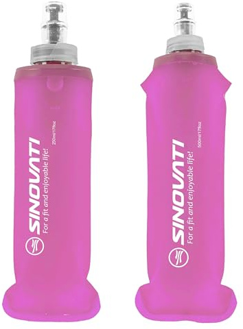 SINOVATI® Flacons pliables en TPU, gourde souple, bouteille d'eau sans BPA, gourde de sport pour sac à dos, vélo, randonnée, jogging, camping et escalade (Rose, 250ml + 500ml)