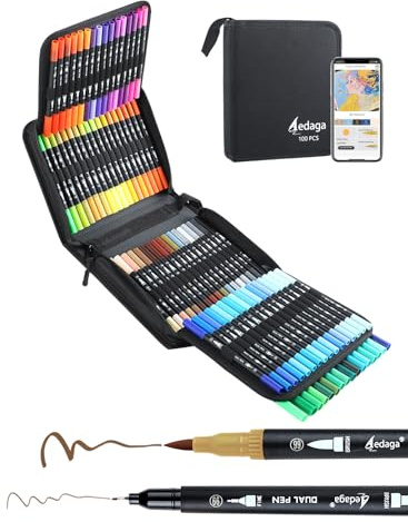 100 Farben Nummerierte Filzstifte Set mit App, Dual Brush Pen Set | Doppelspitze | Wasserbasierte Tinte | Farbcode | Ungiftig | Filzstifte für Erwachsene, Bullet Journal, Kalligraphie, Skizzen