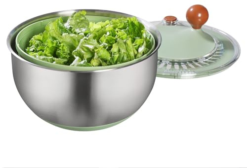 Stainless Steel Salad Spinner, Medium-sized Lettuce Veggie Fruit Spinner and Strainer, Multipurpose Vegetable Washer Dryer with Lid, Dishwasher Safe,160 oz