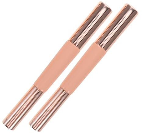 Doppelseitiger Silikon Lippenapplikator mit Kappe, 2 Stück-pack, Rosa | Holzgriff, Synthetische Faser, Sanfter Kontakt, für Selbstgemacht und Alltag, Kompakt, Wiederverwendbar