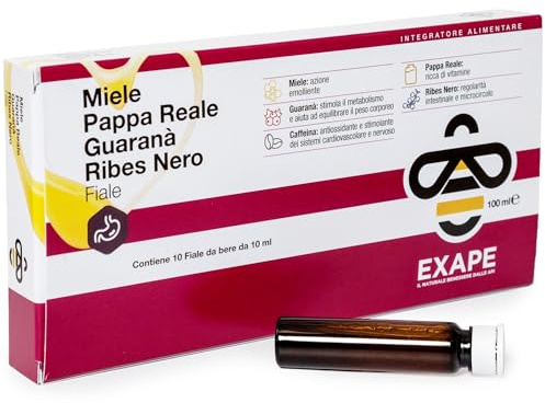 EXAPE Fiale Pappa Reale e Miele 50% con Guaranà e Ribes Nero Energetiche - Integratore Naturale e Metabolismo 10x10ml