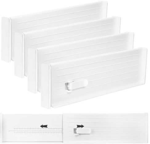 Peygre 4 Stk Schubladentrenner Set, verstellbar, 27-47 cm, 9 cm hoch | Schubladenteiler, Schubladeneinteiler, Drawer Dividers, für Schreibtisch, Küche, Kunststoff, verstellbar 27-47 cm, 9 cm hoch.