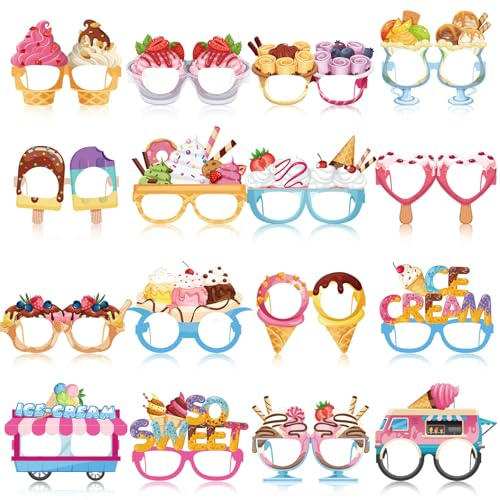 Pajean 32 piezas de decoración de fiesta de helado, anteojos de papel con temática de helado, cremas de verano, accesorios para fotomatón, marco de 67 cumpleaños, decoración para dulce verano, 6, 7