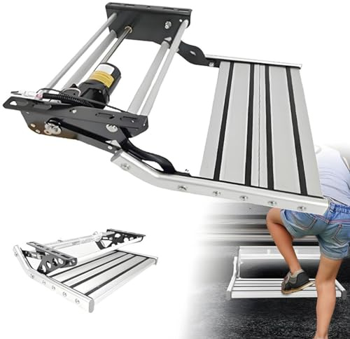 Hydravex Klappbare Wohnmobiltreppe, elektrisch ausziehbare Wohnmobiltreppe, Wohnwagentreppe, Aluminiumlegierung, rutschfeste Pedale, für Wohnmobile, Camper und Wohnwagen Single-12V