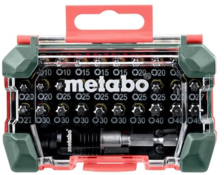 metabo Bit-Box-SP, 32-teiliges S2-Bit-Set für Torx-Schrauben, 626709000 | Chrom-Vanadium-Stahl Bits L=25 mm, magnetischer Schnellwechselbithalter, farbcodiert, in robuster Box mit Gürtelclip