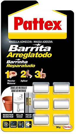 Pattex 1863218 Barrita arreglatodo, masilla adhesiva sella, pega, monodosis 6 x 5 gr