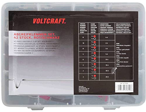 VOLTCRAFT 1417395 Krokodilklemmen-Set Schwarz, Rot Länge: 230 mm 42 St.