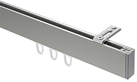 INTERDECO Innenlauf-Gardinenstange eckig 14 x 35 mm, kantige Innenlaufstange aus Metall, Edelstahl-Optik mit Chrom, zur Deckenmontage, Typ 10212816, 240 cm