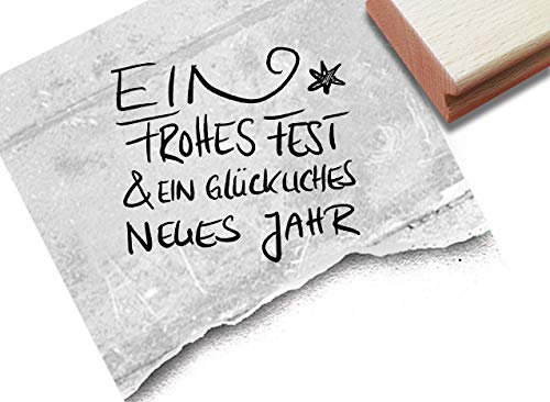 Stempel Weihnachtsstempel - EIN Frohes Fest & EIN glückliches neues Jahr - Textstempel Karten Geschenkanhänger Deko Geschenk - zAcheR-fineT (groß ca. 54 x 58 mm)