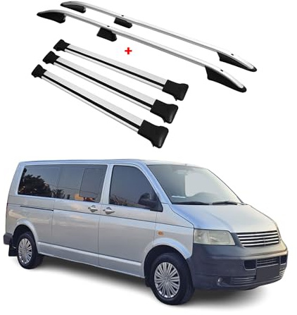 OMAC Dachreling + Dachträger kompatibel mit VW T5 T6 Transporter L2 Langer Radstand Alu Grau 5X