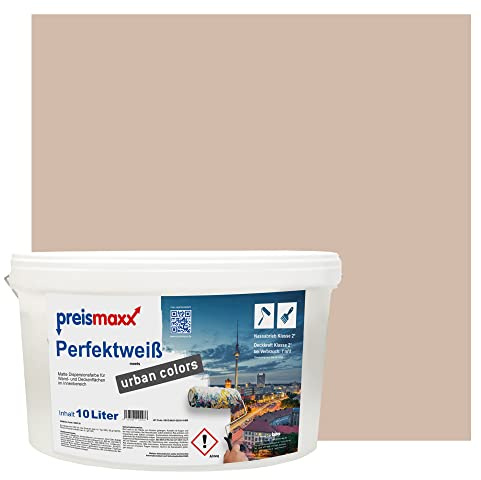 Preismaxx Perfektweiß Wandfarbe braun matt 10L - Innenwandfarbe für kreative Wandgestaltung, Innenfarbe haselnuss, hohe Deckkraft Klasse 2, Trendfarbe für Wohnzimmer, bunte Akzentfarbe