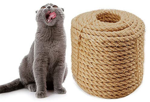 Corda in sisal 6mm per Gatto Scratcher Riparare e sostituire il tiragraffi per gatti, DIY Mobili albero per gatti, tappeto e tappetino antigraffio, giocattoli per kicker per gatti, iuta 50m/164 piedi