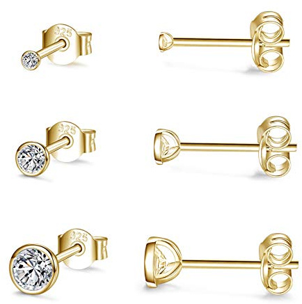 Damen Ohrstecker Silber 925-3 Paar Klein Sterling Silber Ohrstecker Ohrringe Set mit Zirkonia Knorpel Funkelnd Unendlichkeit Ohrstecker Schmuck für Oktoberfest Damen Herren Geschenke 2/3/4mm