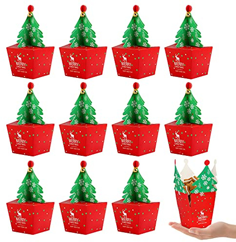 Kesote 24 Scatole Regalo Natale a Forma di Albero di Natale con Campanellino per Regali Piccoli Natalizi Scatola Calendario Avvento