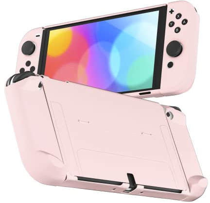 RHOTALL Coque de Protection Compatible avec Nintendo Switch OLED, Station d'accueil pour Console Switch OLED et Grip, Accessoires Mignons pour Switch OLED avec Prise en Main Confortable – Rose