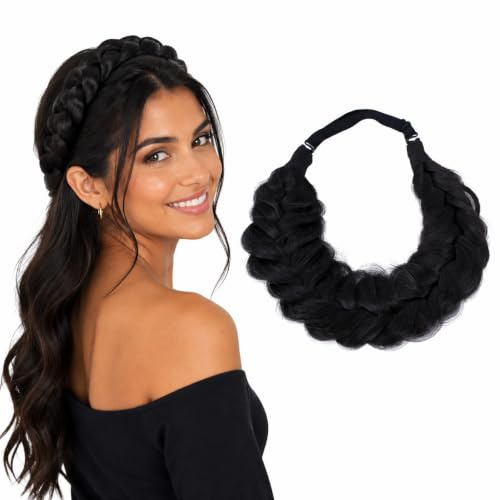 CAISHA Zopf Haarteil Haarband Stirnband Geflochten Schwarzbraun HZ201
