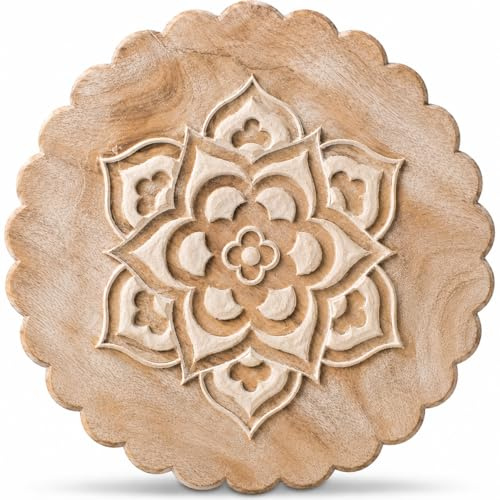 Global Village Bazaar Trivet en Bois Faite à la Main pour Plats Chauds, Assiettes et Porte-casseroles - Coussin Chauffant pour Cuisine et Table à Manger - résistante à la Chaleur -Blanc,20 cms