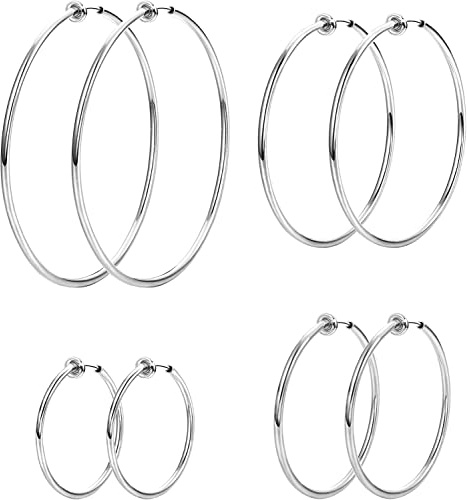 Morfetto 4 Paar Ohrclips Damen Ohne Ohrlöcher Edelstahl Creolen Clip Ohrringe für Damen Fake Ohrring Ohrclips Gold/Silber Klipp Fake Piercing Ohr 30/40/50/60mm