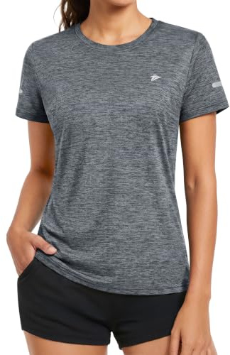 KEFITEVD La Camiseta de Senderismo para Mujer Sport Soft Outdoor Top Camiseta de Cuello Redondo Dama de Secado Rápido,Gris Oscuro,S