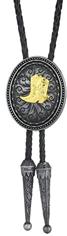 DELIGUO Bolo Ties Krawatte Für Herren - Western-Cowboy-Stiefel Aus Leder, Rund, Mit Anhänger, Mit Hemd, Krawatte, Persönlichkeit, Vintage-Neuheit, Antikes Silber, Einheitsgröße