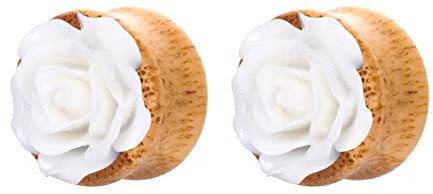 KnBoB Expander trä, 2 st. vit med Rose Flesh Tunnel för damer örontunnel