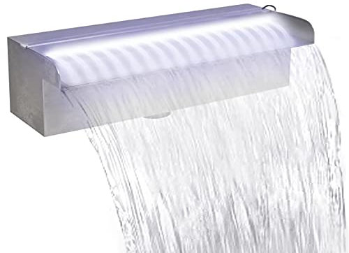 Tidyard Fontana,a Cascata,da Giardino,per Lagnetto,per Piscina,con LED,in Acciaio Inox,30x11,5x8 cm,Cascata da Giardino in Acciaio Inossidabile,Fontana da Giardino,Fontana Laghetto,Cascata Laghetto